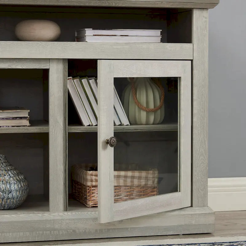 Meuble TV de 60" avec gestion des câbles, portes en verre et étagères réglables pour téléviseurs jusqu'à 65"