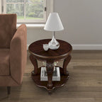 Table d'appoint ronde avec étagère inférieure et pieds galbés