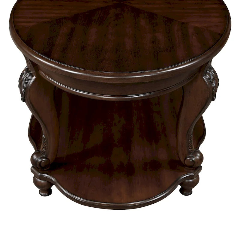 Table d'appoint ronde avec étagère inférieure et pieds galbés