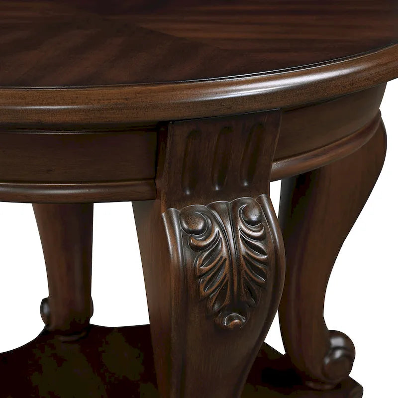 Table d'appoint ronde avec étagère inférieure et pieds galbés
