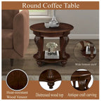 Table d'appoint ronde avec étagère inférieure et pieds galbés