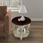 Table d'appoint ronde avec étagère inférieure et pieds galbés