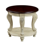 Table d'appoint ronde avec étagère inférieure et pieds galbés