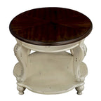 Table d'appoint ronde avec étagère inférieure et pieds galbés