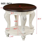Table d'appoint ronde avec étagère inférieure et pieds galbés
