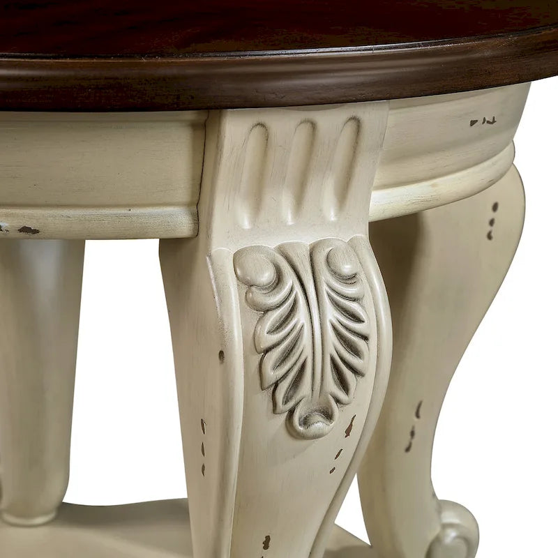 Table d'appoint ronde avec étagère inférieure et pieds galbés