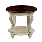 Table d'appoint ronde avec étagère inférieure et pieds galbés