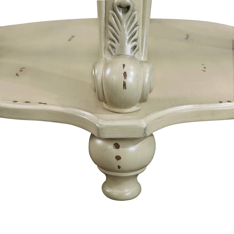 Table d'appoint ronde avec étagère inférieure et pieds galbés