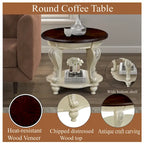 Table d'appoint ronde avec étagère inférieure et pieds galbés