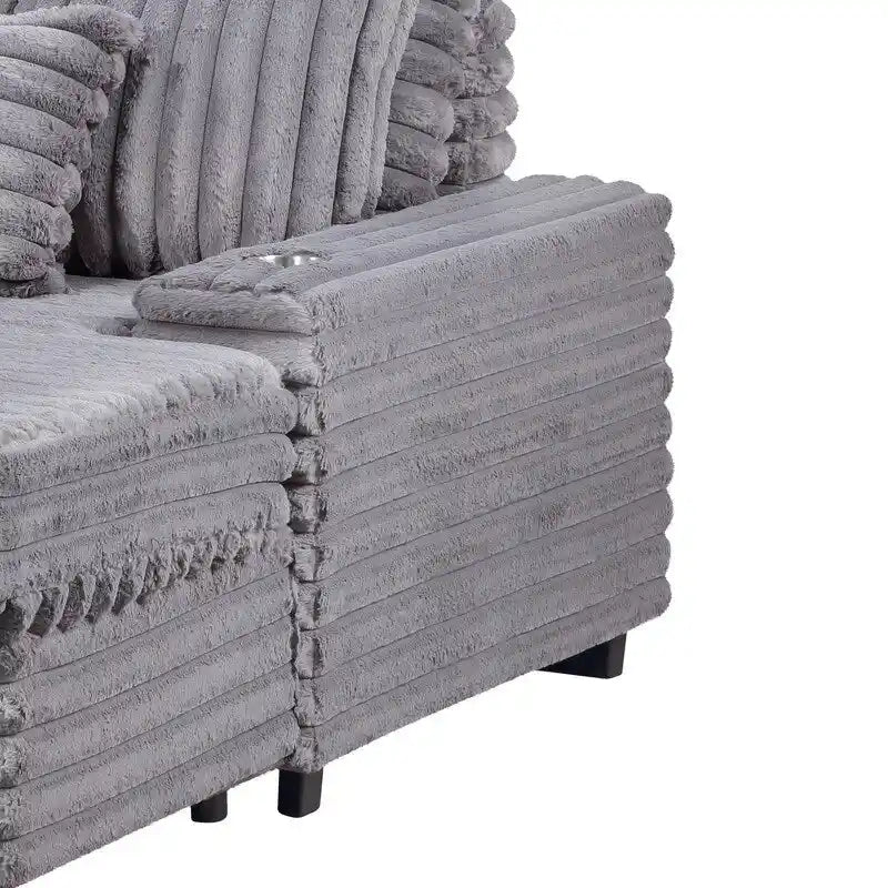 Canapé-méridienne surdimensionné en velours côtelé avec porte-gobelets et port de chargement USB