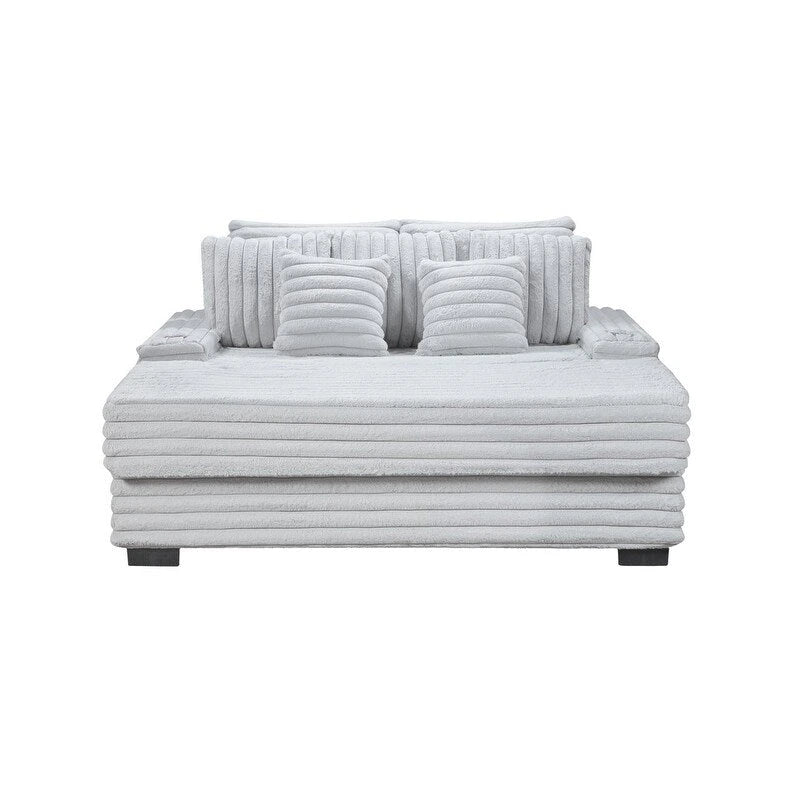 Canapé-méridienne surdimensionné en velours côtelé avec porte-gobelets et port de chargement USB