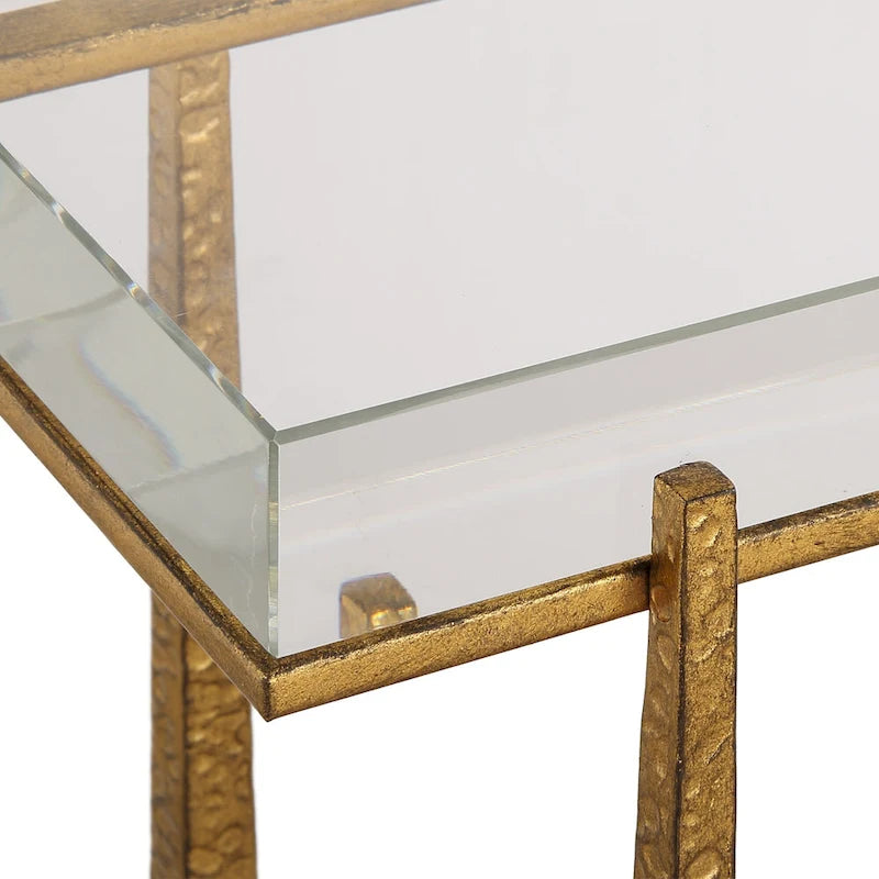 Table d'appoint Crystal Top End avec pieds en métal, 24H x 24L x 8,5P