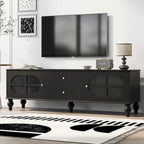 Meuble TV avec 2 compartiments de rangement, 2 tiroirs et passe-câbles
