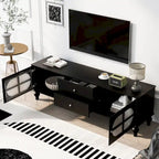Meuble TV avec 2 compartiments de rangement, 2 tiroirs et passe-câbles