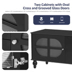 Meuble TV avec 2 compartiments de rangement, 2 tiroirs et passe-câbles