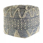 Blue Geometric Pouf Ottoman for Living Room or Bedroom