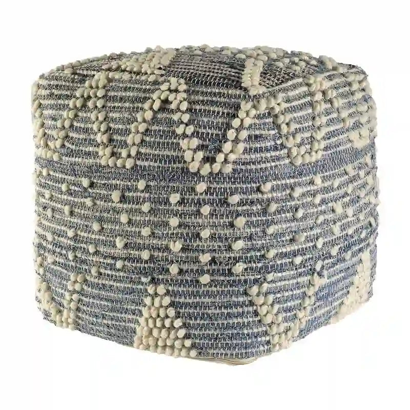 Blue Geometric Pouf Ottoman for Living Room or Bedroom