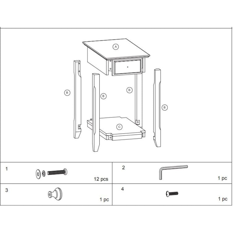 Table d'appoint en bois de 23 pouces avec tiroir et étagère – 13L x 22l x 23H