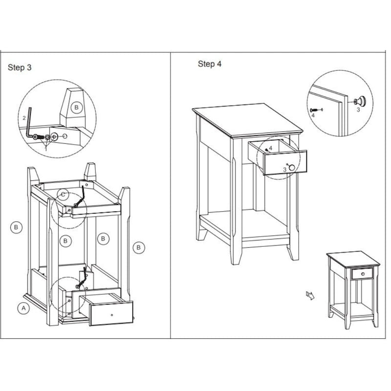 Table d'appoint en bois de 23 pouces avec tiroir et étagère – 13L x 22l x 23H