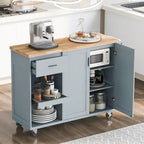 Îlot de cuisine pliable avec rangement et roulettes