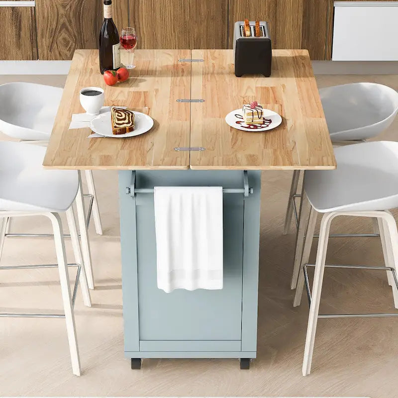 Îlot de cuisine pliable avec rangement et roulettes