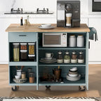 Îlot de cuisine pliable avec rangement et roulettes