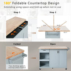 Îlot de cuisine pliable avec rangement et roulettes