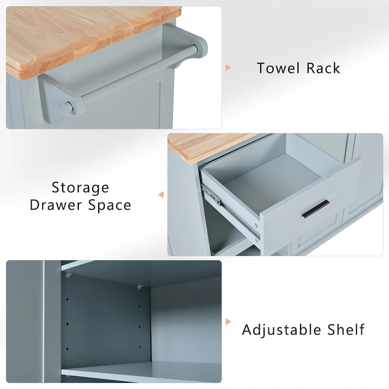 Îlot de cuisine pliable avec rangement et roulettes