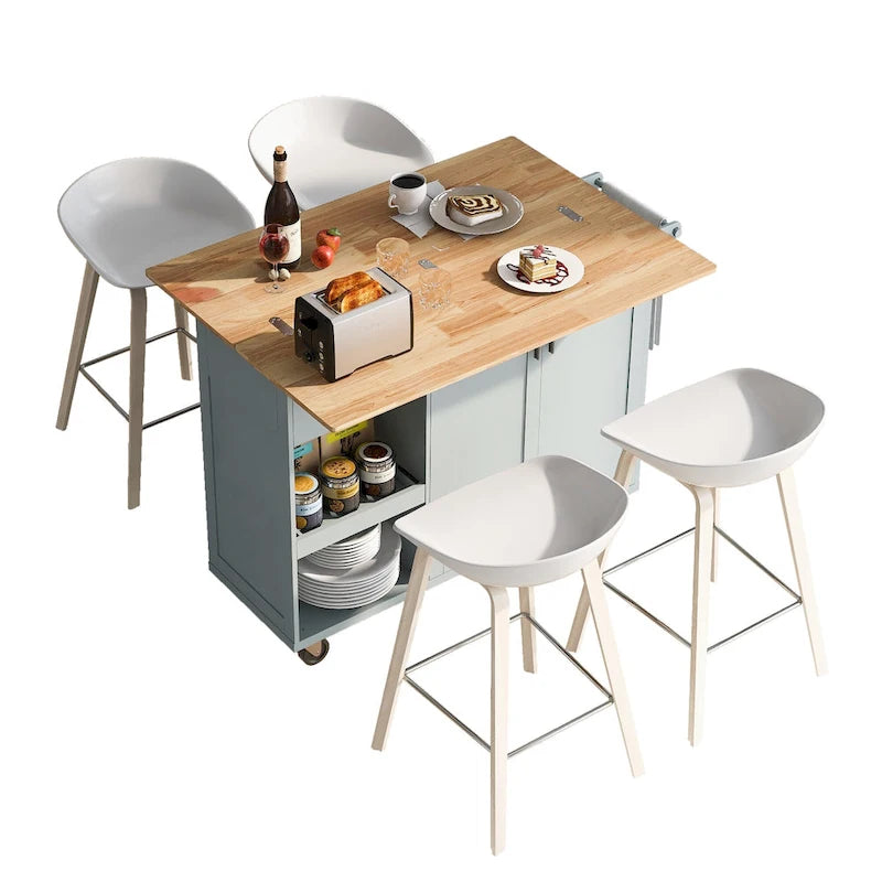 Îlot de cuisine pliable avec rangement et roulettes