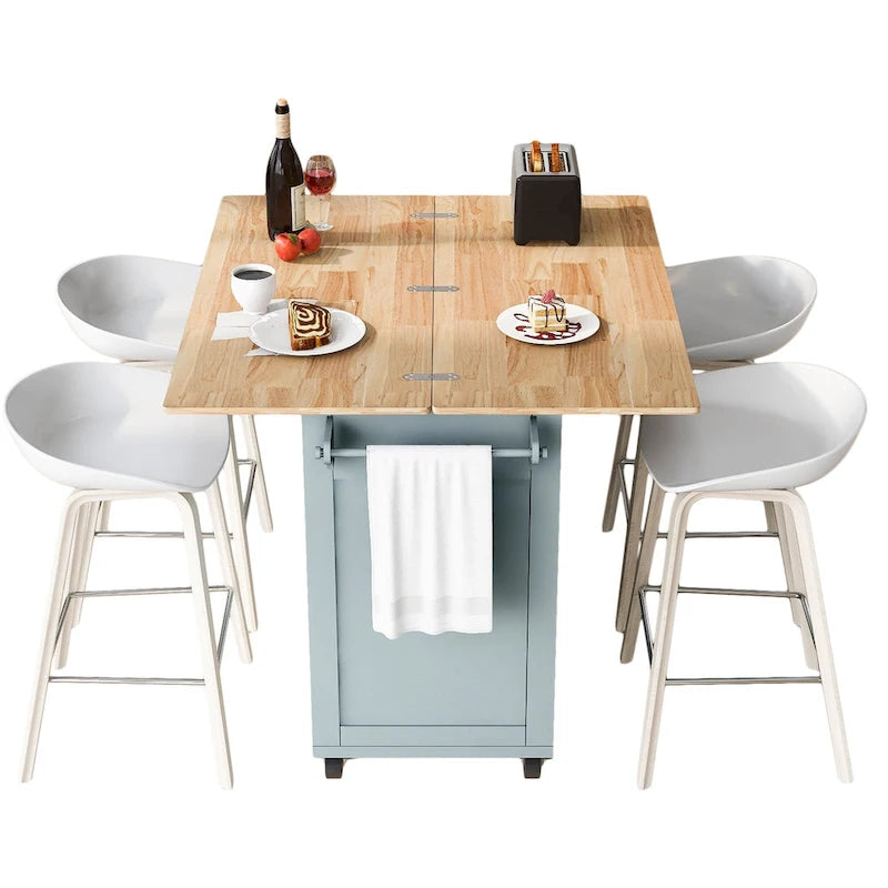 Îlot de cuisine pliable avec rangement et roulettes