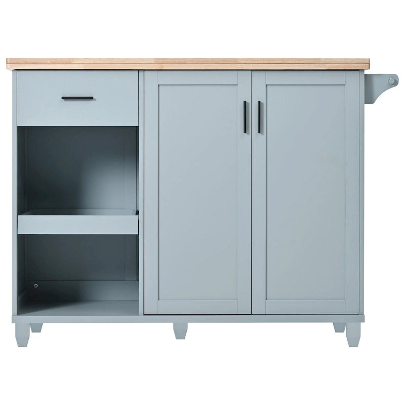 Îlot de cuisine pliable avec rangement et roulettes