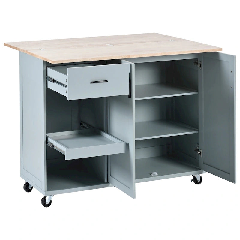 Îlot de cuisine pliable avec rangement et roulettes