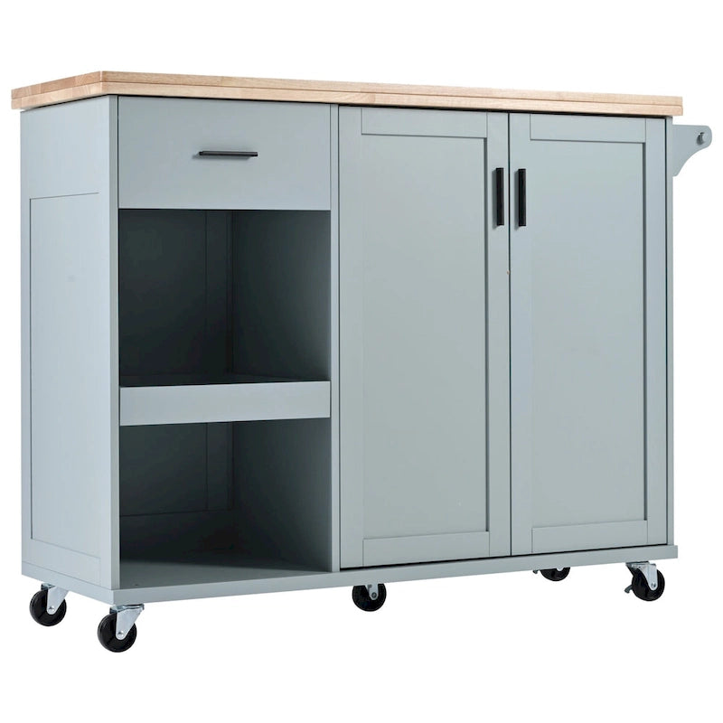 Îlot de cuisine pliable avec rangement et roulettes
