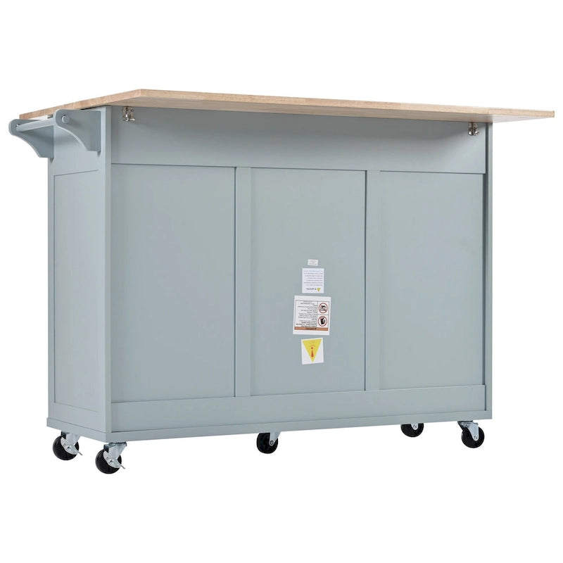 Îlot de cuisine pliable avec rangement et roulettes