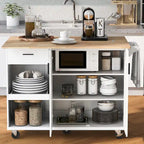 Îlot de cuisine pliable avec rangement et roulettes