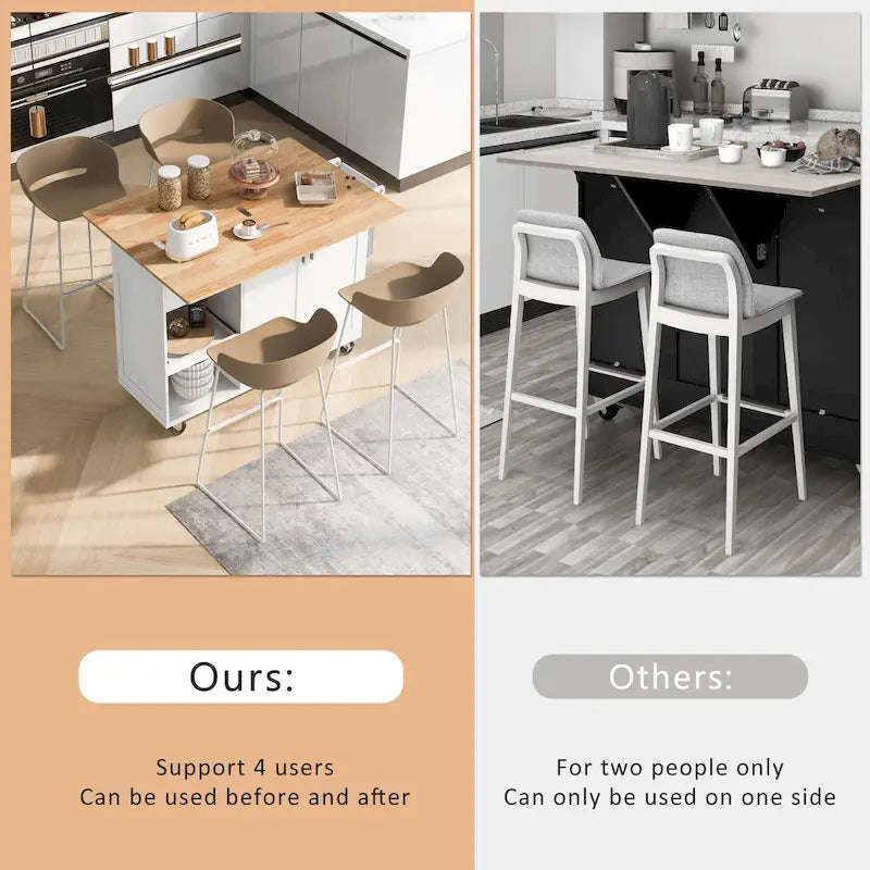 Îlot de cuisine pliable avec rangement et roulettes