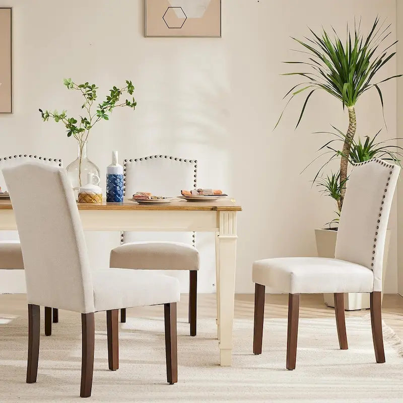 Ensemble de 2 chaises de salle à manger rembourrées avec clous décoratifs et pieds en bois
