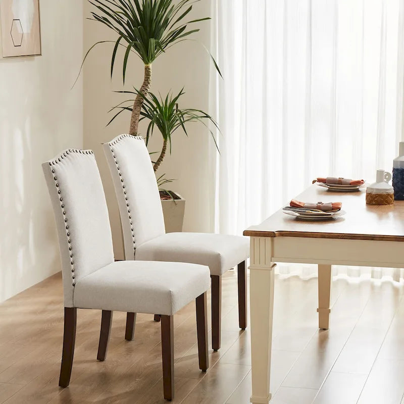 Ensemble de 2 chaises de salle à manger rembourrées avec clous décoratifs et pieds en bois