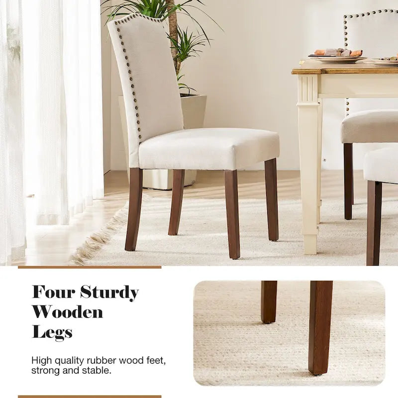 Ensemble de 2 chaises de salle à manger rembourrées avec clous décoratifs et pieds en bois