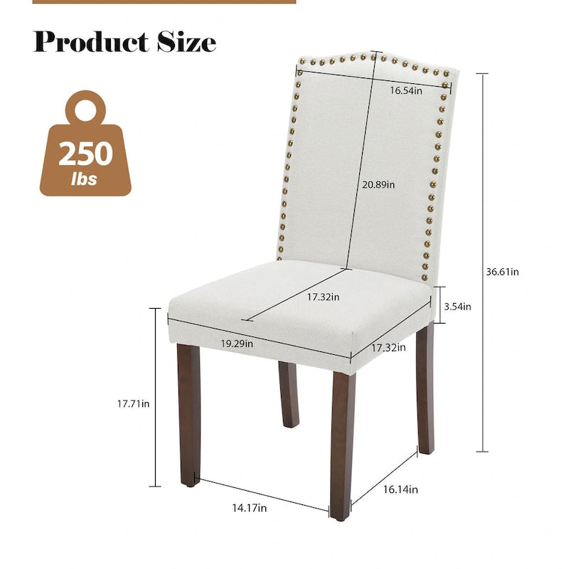 Ensemble de 2 chaises de salle à manger rembourrées avec clous décoratifs et pieds en bois