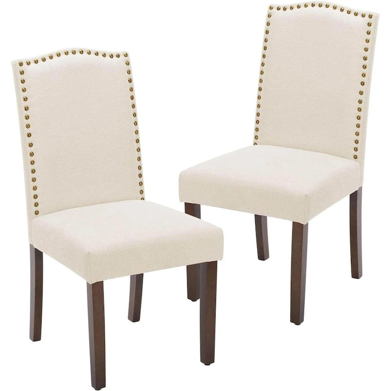 Ensemble de 2 chaises de salle à manger rembourrées avec clous décoratifs et pieds en bois