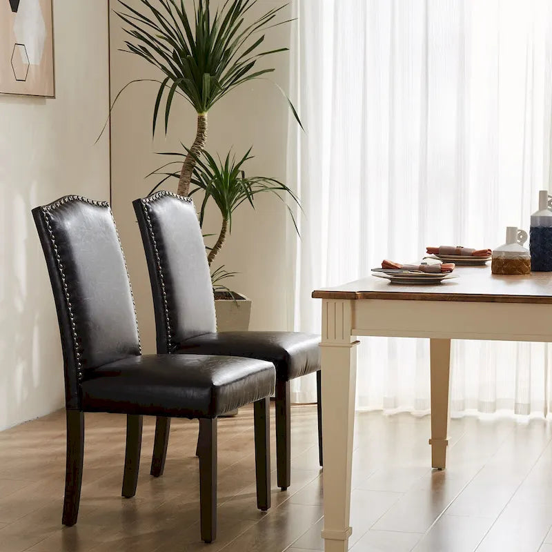 Ensemble de 2 chaises de salle à manger rembourrées avec clous décoratifs et pieds en bois