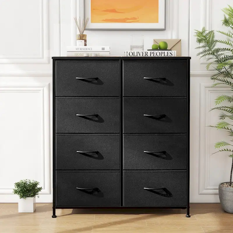 Commode en tissu à 8 tiroirs avec plateau en bois