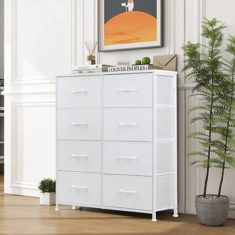 Commode en tissu à 8 tiroirs avec plateau en bois