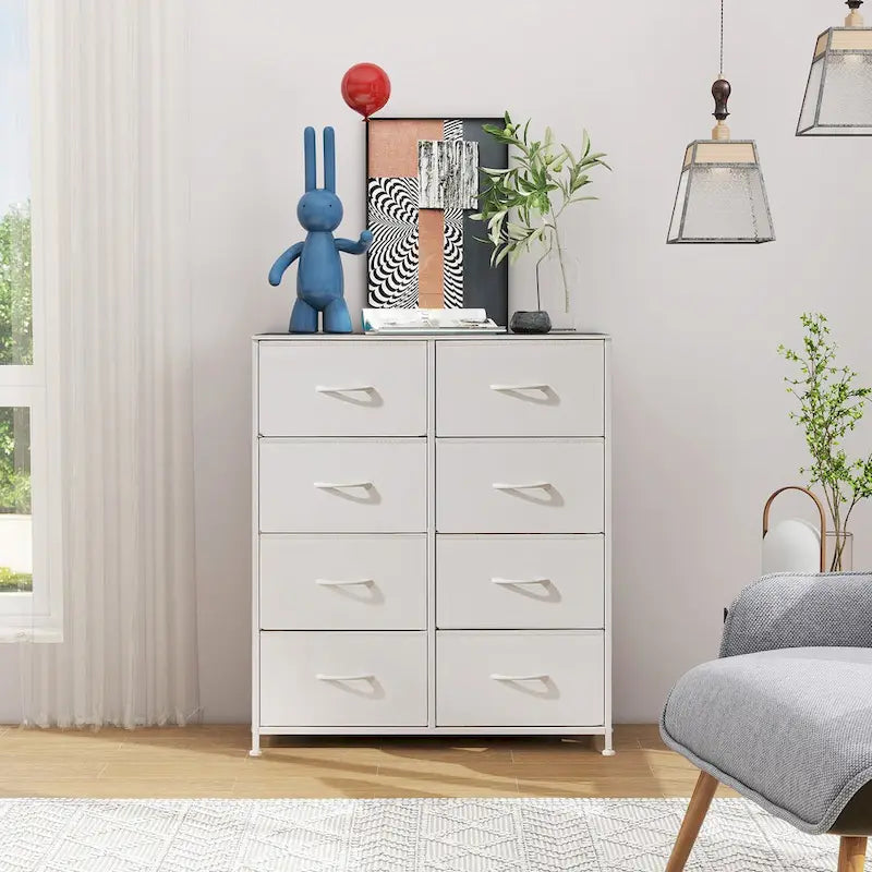Commode en tissu à 8 tiroirs avec plateau en bois