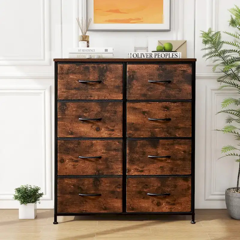 Commode en tissu à 8 tiroirs avec plateau en bois