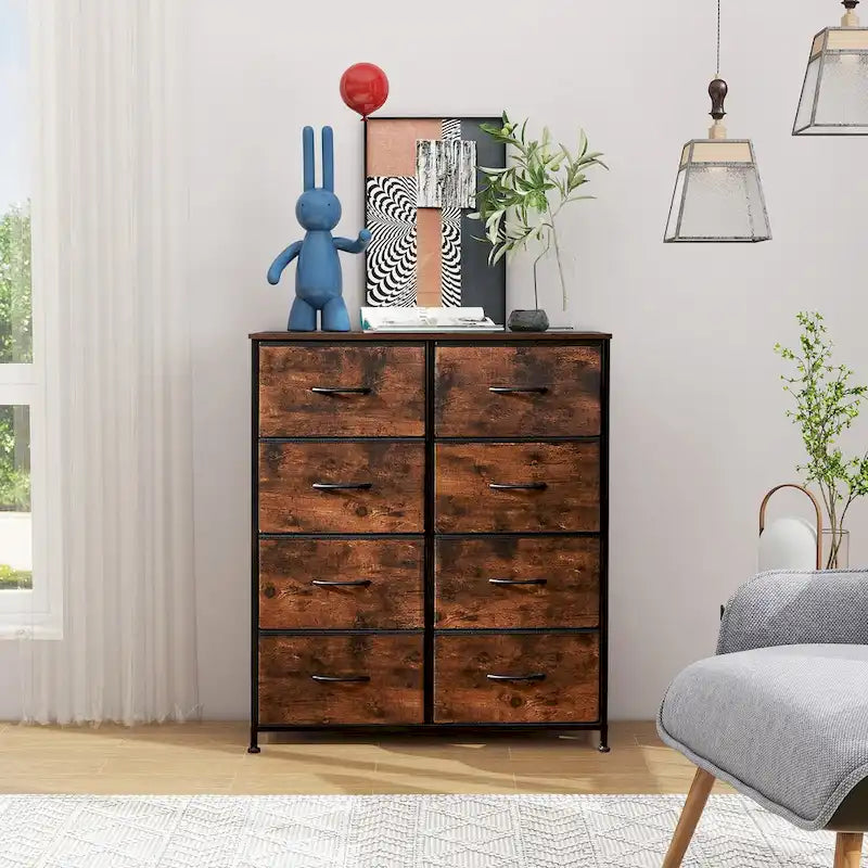 Commode en tissu à 8 tiroirs avec plateau en bois