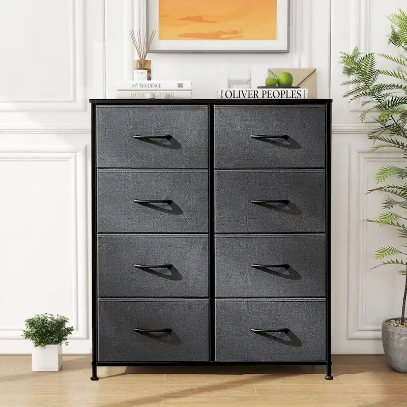 Commode en tissu à 8 tiroirs avec plateau en bois