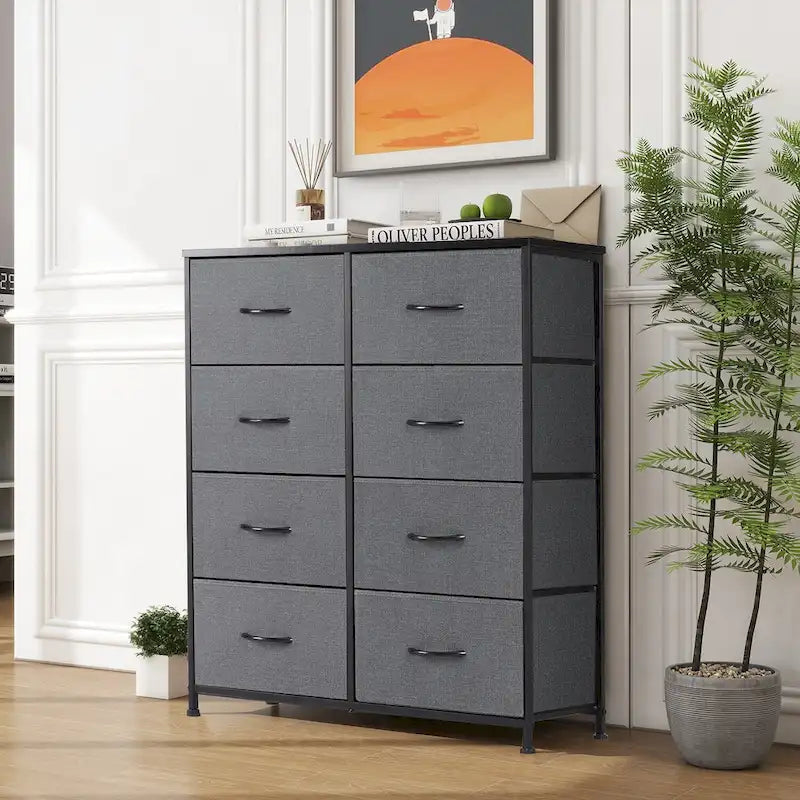 Commode en tissu à 8 tiroirs avec plateau en bois