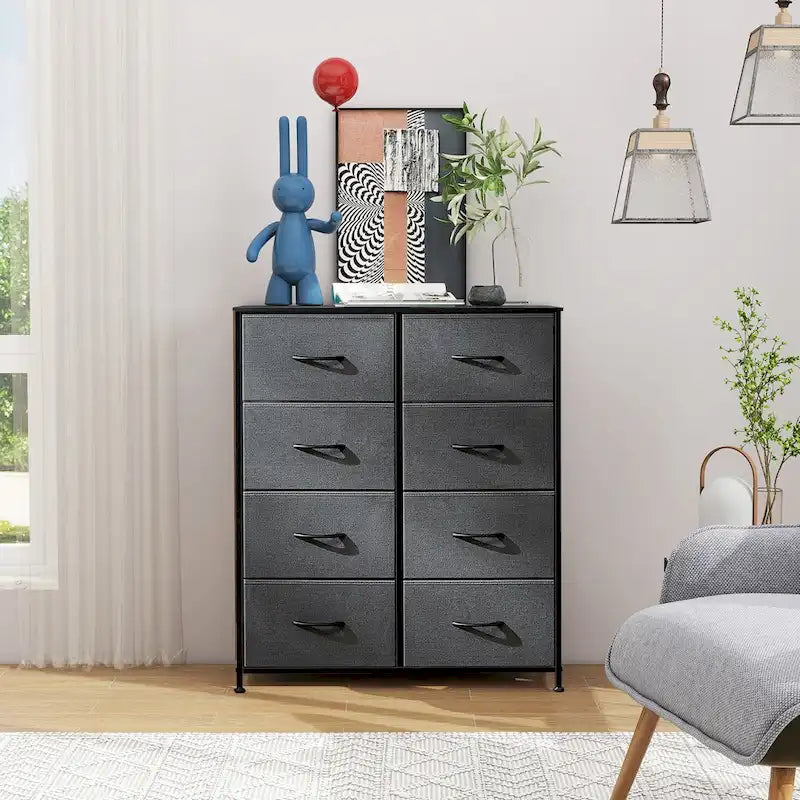 Commode en tissu à 8 tiroirs avec plateau en bois